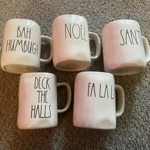 Rae Dunn Festive Christmas/Holiday Mug Collection set of 5- Cream